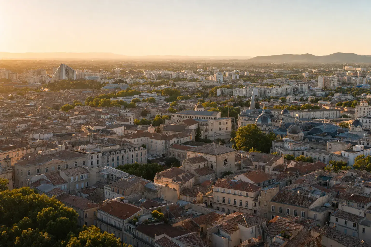 Vue sur les toits de Montpellier et la Méditerranée